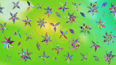 Raster düz çiçek çizim deseni. Hediye ambalaj kağıdı, tebrik kartları, posterler ve pankart tasarımı. Yeşil ve nötr renkte çiçekler.