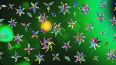 Çiçekli çizim şekli. Düz Çiçek Elementleri Tasarımı. Yeşil ve gri renkli çiçekler. Renkli Bahar Teması çizim şablonu.