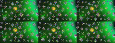 Yeşil ve gri renkte etnik çiçeklerle süslenmiş zarif bir eskiz. Asya Tekstil 'inde Raster Çiçek İllüstrasyonu.