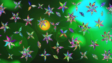 Çiçek desenli eskiz. Yeşil ve mavi renkte çiçekler. Tişört baskısı için çiçek boyama rasteriName.