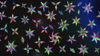 Asya tekstil tarzında. Raster illüstrasyonu. Raster illüstrasyonu. Çiçek desenli çizim. Gri ve mavi renkte çiçekler.