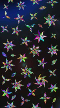 Tropik çiçek desenleri. Raster illüstrasyonu. Gri ve mavi renkte çiçekler.