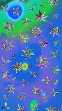 Vadinin çiçekleri mavi ve yeşil renklerde. Çiçeksel çizim kalıbının çizimi.