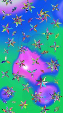 Mavi ve yeşil renkli çiçekler. Tekstil ve kapak tasarımı için mükemmel. Renkli mavi ve yeşil çizim kalıpları. Elle çizilmiş sonbahar çiçeği deseni. Doodle tarzı.