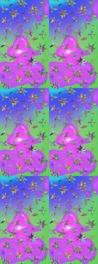 Raster deseni. Mor ve yeşil renklerde. Soyut çiçek çizim kalıbı arka planı. Küçük çiçekteki sevimli çiçek deseni. Raster illüstrasyonu.