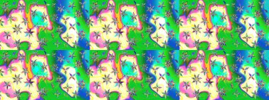 Yeşil ve mavi renkte manzaralı çiçek deseni. Üst manzara, yumuşak stil. Sevgililer günü ve tebrik kartı konsepti için şık bir davetiye. Çiçek kompozisyonu, el boyası, hassas şablon..