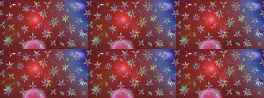 Düz Çiçek Elementleri Tasarımı. Sevimli çiçek raster deseni. Renkli Bahar Teması eskiz kalıbı. Kahverengi ve kırmızı renkte çiçekler.