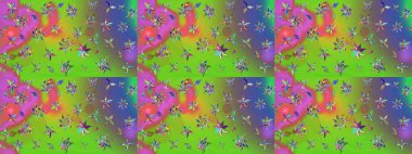 Çiçekli zambakların eskiz geçmişi. Çiçek tasarımı için inanılmaz bir kolaj cenneti tarzı. Parlak çiçekli kolaj çiçekleri yeşil ve mor.