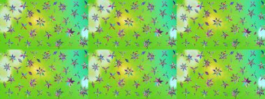 Tropik çiçek desenleri. Raster illüstrasyonu. Yeşil ve nötr renkte çiçekler.