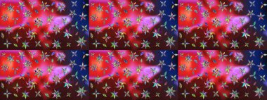 Çiçek desenli eskiz. Renkli Bahar Teması eskiz kalıbı. Düz Çiçek Elementleri Tasarım Raster illüstrasyonu. Kırmızı ve kahverengi renkte çiçekler.