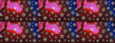 Raster illüstrasyonundaki çiçek desenli çizim. Kahverengi ve kırmızı renkte çiçekler.