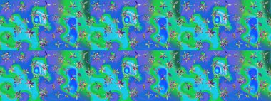 Klasik çiçek tasarımı elementleri. Mavi ve yeşil kıvırcık çiçekler mavi ve yeşil renklerde şekillenir. Raster illüstrasyonu.