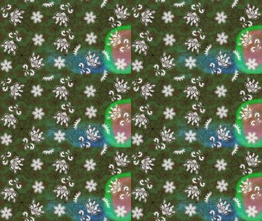 Yeşil ve kahverengi renkli güzel tekstil. Raster illüstrasyonu. Suluboya çiçekli çiçek deseni.