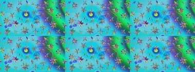 Renkli Bahar Teması eskiz kalıbı. Mavi ve yeşil renkli çiçekler. Düz Çiçek Elementleri Tasarımı. Güzel çiçek deseni..