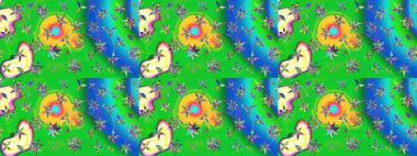 Yeşil ve mavi renkli etnik çiçekli zarif eskiz deseni. Raster Çiçek İllüstrasyon Şirin Tekstil.