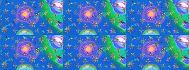 Çiçekli eskiz deseni. El çizimi. Mavi ve yeşil renkli çiçekler. Suluboya çizimi.