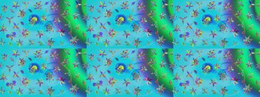 Parlak renkli çiçekleri olan ve mavi ve yeşil renkli yaprakları olan harika bir çiçek deseni. Halk tarzı. Modern çiçek arkaplanı. Moda baskıları için zarif bir şablon.