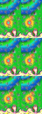 Raster illüstrasyonundaki çiçek desenli çizim. Düz Çiçek Elementleri Tasarımı. Süslü kumaş deseni. Renkli Bahar Teması çizim şablonu.