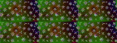 Raster illüstrasyonu. Çiçek desenli çizim. Yeşil ve kahverengi renkli Asyalı tekstil.