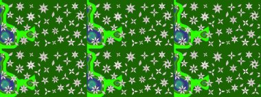 Üzerinde gelincikler ve vadi zambakları olan renkli çiçek desenli nakış deseni. Raster geleneksel çiçek buketi yeşil ve nötr renklerde tekstil tasarımı için.