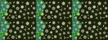 Renkli grunge, soyut arkaplanı kologray ve yeşil çiçeklerle süslüyor. Parmak izi, kumaş, duvar kâğıdı, tekstil için raster dokusu. Nakış desenli çiçek deseni..