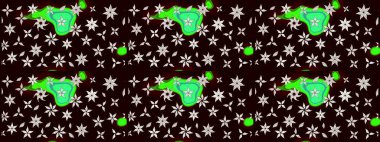 Elle çizilmiş çiçek desenli Raster çizimi. Tekstil, kumaş, ambalaj, hatıra defteri için hoş bir çiçek arkaplanı. Siyah ve nötr arkaplanda. Çocuksu tasarım.