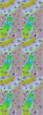 Asya tekstil tarzında. Çiçek desenli çizim. Raster illüstrasyonu. Raster illüstrasyonu. Tarafsız ve yeşil renkte çiçekler.