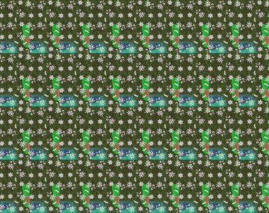 Raster illüstrasyonundaki çiçek desenli çizim. Yeşil ve kahverengi renkte çiçekler.