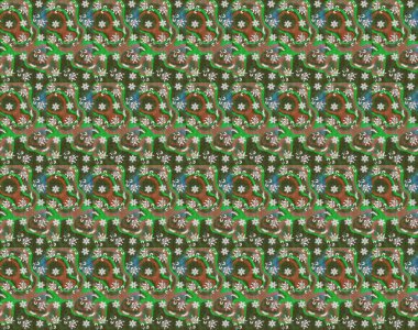 Renkli Bahar Teması eskiz kalıbı. Düz Çiçek Elementleri Tasarımı. Yeşil ve kahverengi renkli şirin çiçek desenleri. Raster Modaya uygun kumaş deseni.