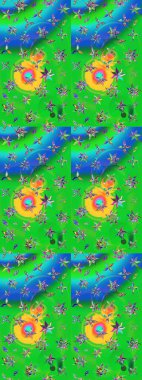 Raster hisseleri. Suluboya, elle çizilmiş. Eskiz arkaplan modeli. Çiçekler yeşil ve mavi üzerine.