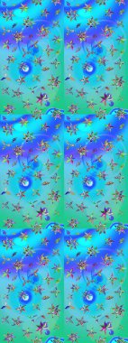 Yumuşak, bahar çiçekli arka plan. Çiçekli karalama şeklinde Raster çiçek deseni. Mavi ve yeşil renkte çiçekler.