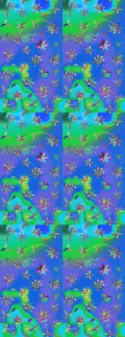 Hediye ambalaj kağıdı, tebrik kartları, posterler ve pankart tasarımı. Mavi ve yeşil renkli çiçekler. Raster düz çiçek çizim deseni.