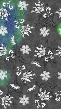 Raster Floral Illustration, Asyalı tekstil. Gri ve beyaz renkli etnik çiçeklerle zarif bir eskiz deseni..