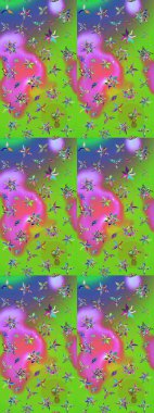 Yeşil ve mor renkli çiçekler. Düz Çiçek Elementleri Tasarım Raster illüstrasyonu. Renkli Bahar Teması eskiz kalıbı. Çiçek eskiz kalıbı geçmişi.