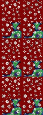 Çiçeksel çizim kalıbının yansıması. Vadinin çiçekleri kırmızı ve nötr renklerde.