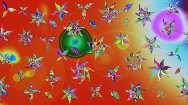 Düz Çiçek Elementleri Tasarımı. Renkli Bahar Teması eskiz kalıbı. Süslü kumaş deseni. Raster illüstrasyonunda çiçek deseni çizimi.