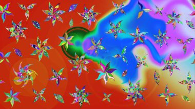 Raster düz çiçek çizim deseni. Çiçekler turuncu ve kırmızı renklerde. Tasarım hediye paketi, tebrik kartları, posterler ve afiş tasarımı.