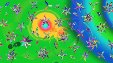 Küçük çiçekli yay deseni çiz. Raster illüstrasyonu. Suluboya tarzında yeşil ve mavi renkler üzerine.