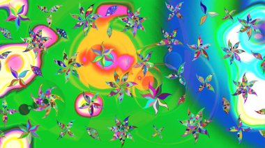 Yeşil ve mavi renkli etnik çiçekli zarif eskiz deseni. Raster Çiçek İllüstrasyon Şirin Tekstil.