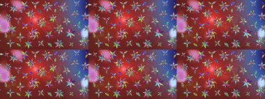 Modern çiçek arkaplanı. Parlak renkli çiçekleri ve kahverengi ve kırmızı renkte yaprakları olan harika bir çiçek deseni. Moda baskıları için zarif bir şablon. Halk stili.