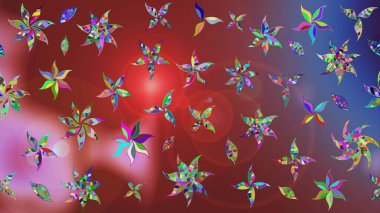 Moda baskıları için zarif bir şablon. Modern çiçek arkaplanı. Parlak renkli çiçekleri ve kahverengi ve kırmızı renkte yaprakları olan harika bir çiçek deseni. Halk stili.