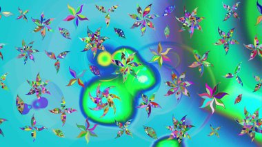 Raster çiçek desenli çiçek deseni, yapraklar, dekoratif elementler, sıçrama, lekeler, el çizimi kontur çizgileri ve Doodle çizim stili, grafik raster çizim çizimi.