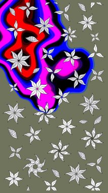 Klasik taslak çizimi. Raster çiçek izi. Çiçek yeşili ve siyah çizim deseni.