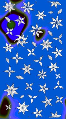 Mavi ve nötr renklerde Asya tekstil tarzında. Suluboya çiçekli çiçek deseni. Raster illüstrasyonu.