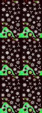 Çiçek desenli eskiz. Düz Çiçek Elementleri Tasarım Raster illüstrasyonu. Siyah ve kahverengi renkte çiçekler. Renkli Bahar Teması çizim şablonu.