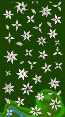 Yeşil ve nötr küçük çiçekler ve yeşil ve nötr renklerdeki komik böcekler, raster desen, illüstrasyon.