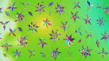 Yeşil ve nötr renklerde çiçekler. Raster illüstrasyonunda çiçek deseni çizimi.