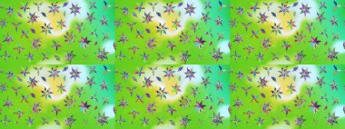 Raster illüstrasyonu. Yeşil ve nötr renkler üzerine çiçek çizimi. Çiçek deseni. Yeşil ve nötr renklerde çiçekler. Şatafatlı bahar bahçesi dokusu.