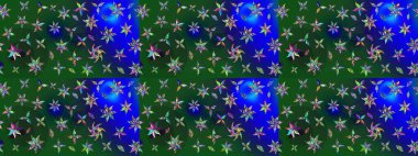 Retro tekstil tasarım koleksiyonu. Yeşil ve mavi, yeşil ve maviye. Çiçekli ipek eşarp. 1950-1960 motifleri. El çizimi çiçek elementleri ile soyut çizim raster deseni.