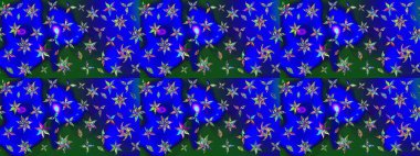 Raster illüstrasyonu. Raster illüstrasyonundaki çiçek desenli çizim. Mavi ve yeşil renklerde. Güzel kumaş deseni.